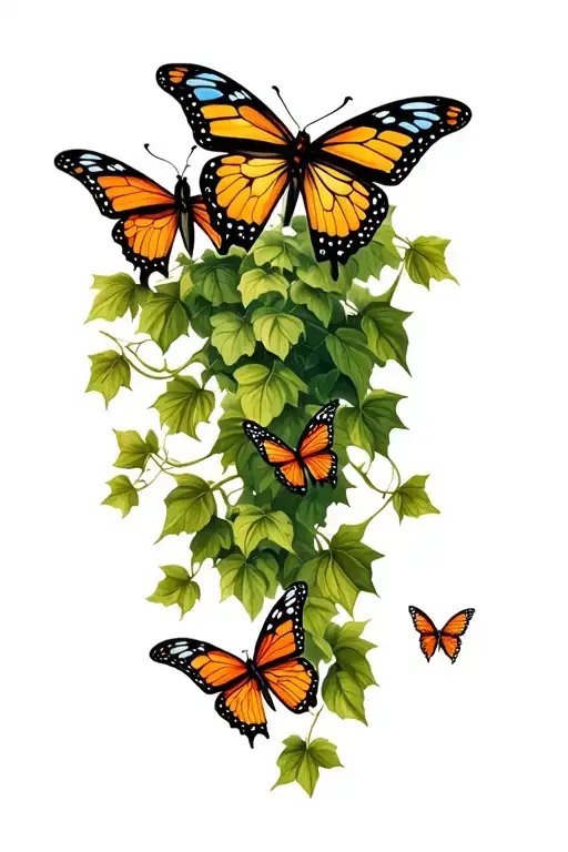 Ivy And Butterflies Flying