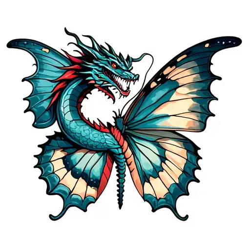 Half Butterfly And Half Dragon Intertwined