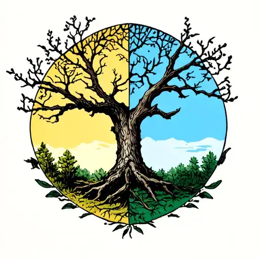 Dead Tree Branches And A Healthy Tree Half And Half