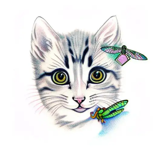 Kitten With Dragonfly On Its Nose Side View