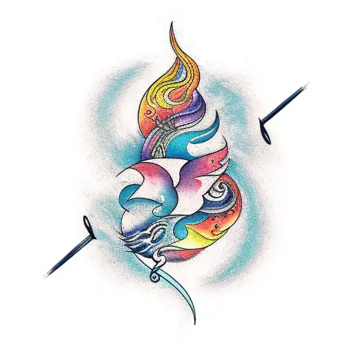 An Abstract Representation Of Life Energy Flowing Through Natural Elements And Musical Symbols