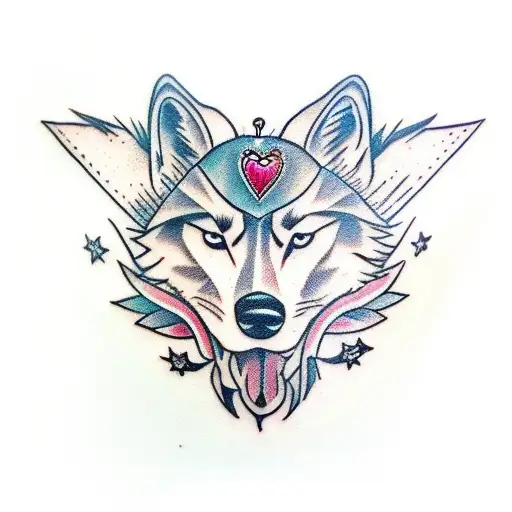 Girl With Wolf Head On Top Of Her Head