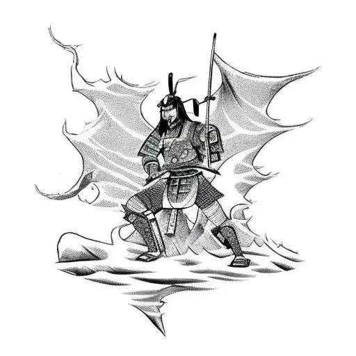 A Samurai Warrior Battling A Dragon In A Forest Setting