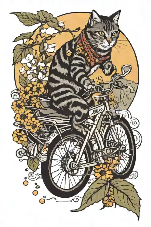 Cat In A Bike With Bees And Mountain Range