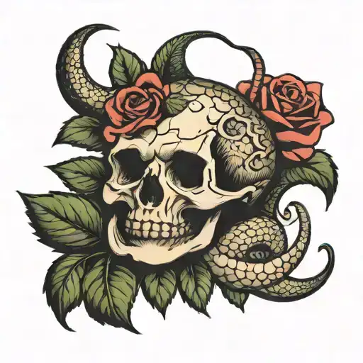 Snake Wrapping Around Skull Rose