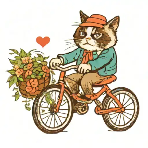 A Grumpy Cat Riding A Bicycle Through The Montains