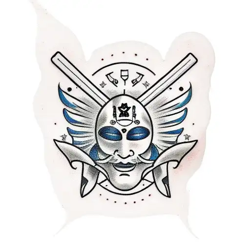 A Traditional Cuban Danza Mask With Musical Notes Flowing Around It