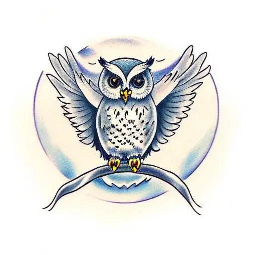 Owl Sitting With Wings Around A Robin On Each Side