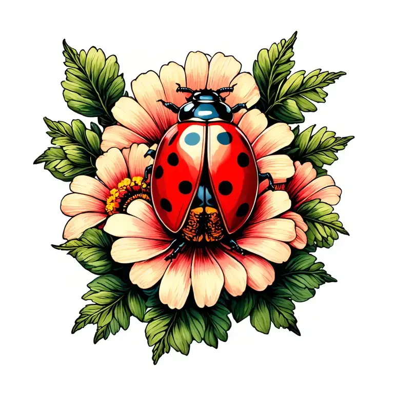 Flowers With One Ladybug Perched