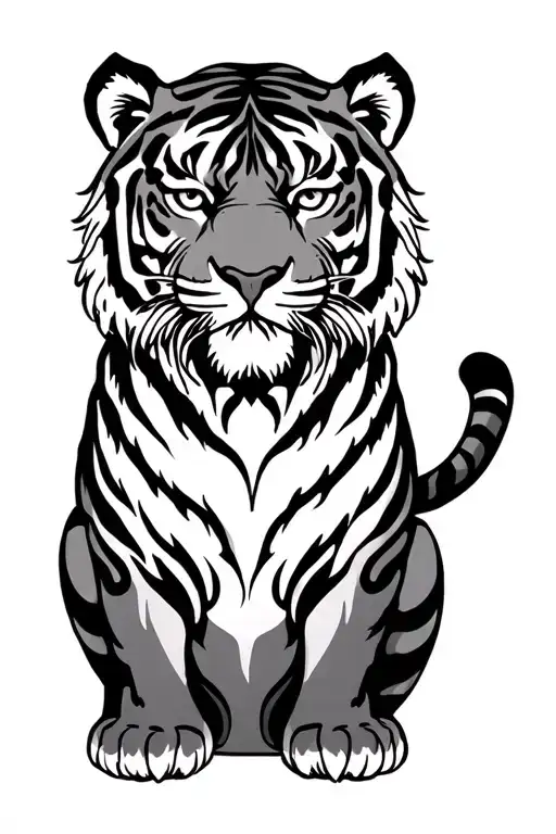 Black And Grey Traditional Tiger To Go On Side Of Knee And Shin
