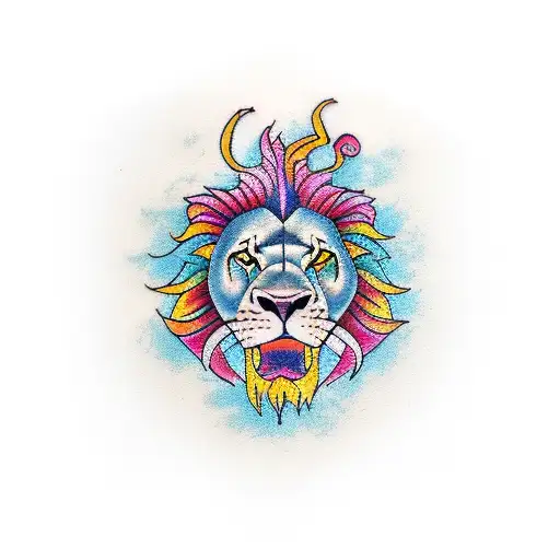 A Traditional Style Tattoo Of A Lion Dragon Composing Music