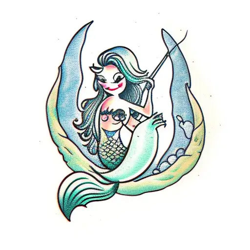 Mermaid With Moon On The Background