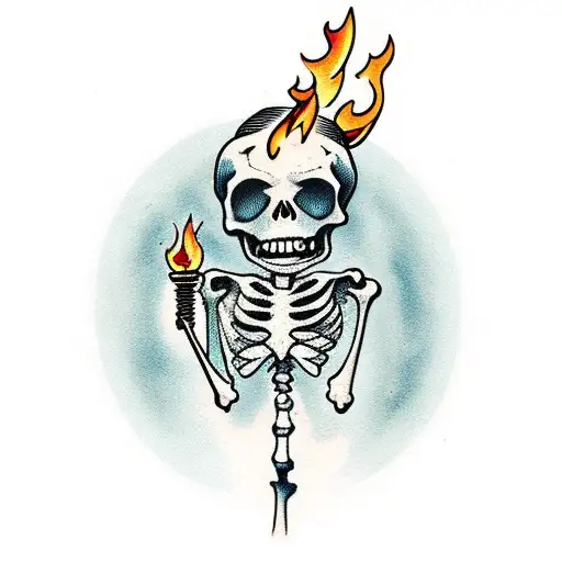 Skeleton Holding A Burning Torch