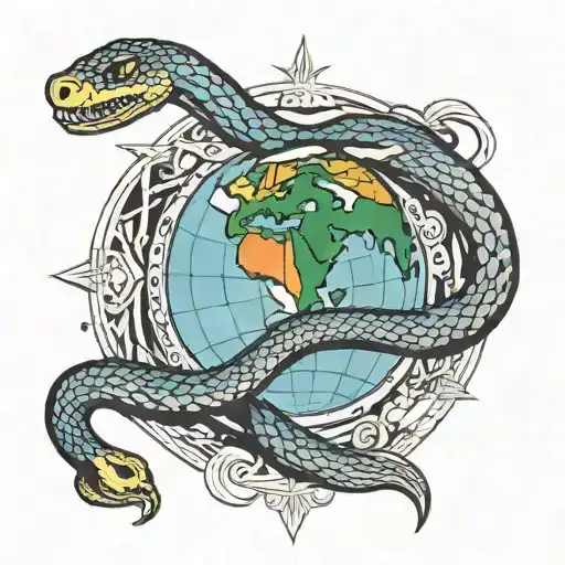 The Snake Embraces The Globe From Above