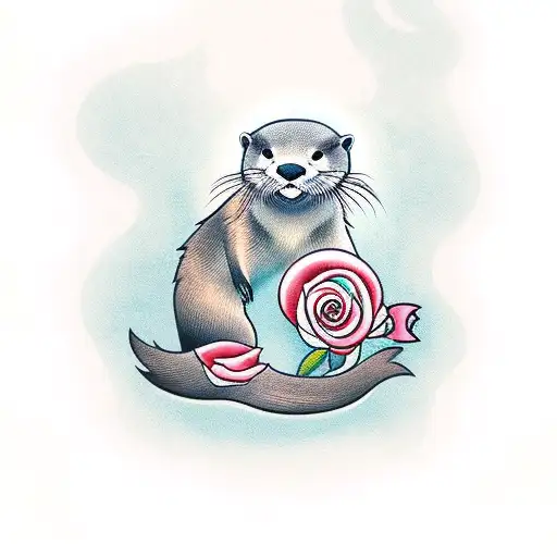 Otter With A Rose Tattoo Toasting A Old Fashioned