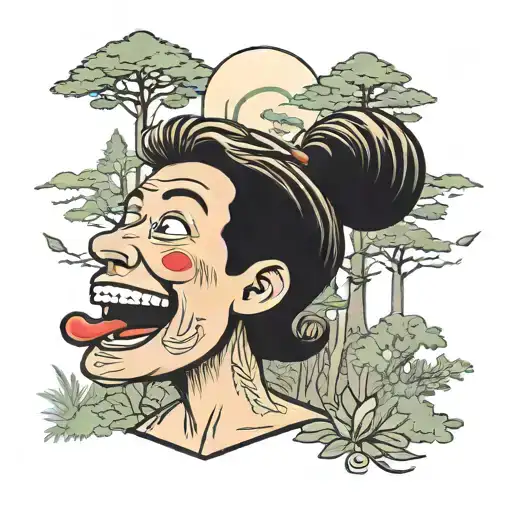Ecstasy Pill Laughing In A Foggy Cartoon Forest Scene With A Hidden