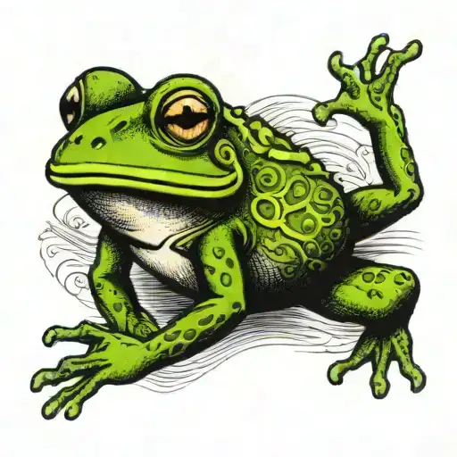 A Traditional Style Tattoo Of A Frog Ballet Dancing In A White Vest