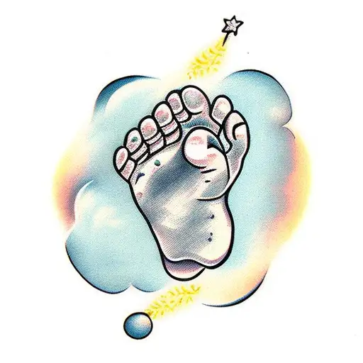 Single Baby Footprint With A Small Feather On Each Side