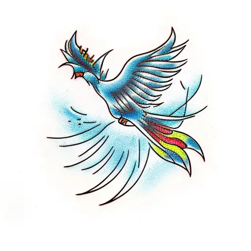 Phoenix Bird With Cherry Blossom Petals