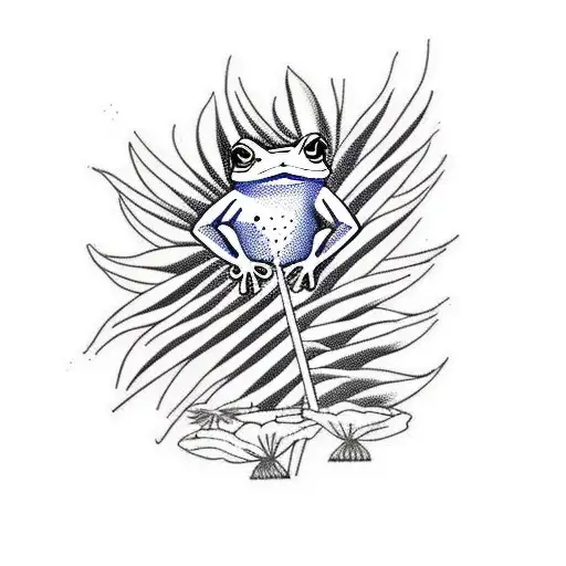 A Frog Surrounded By Palm Fronds And California Poppies