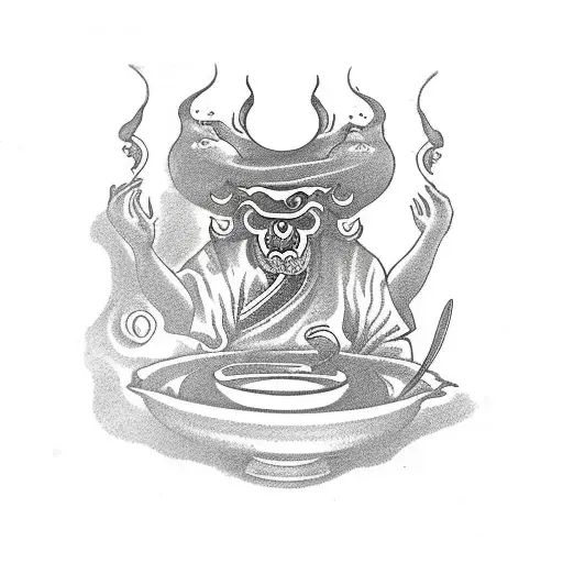 Old Chinese Goddess Of Oblivion Serving Soup Of Oblivion To Underworld Souls