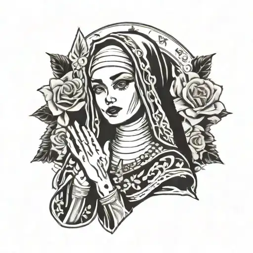 Beautiful Nun Raising Her Hand