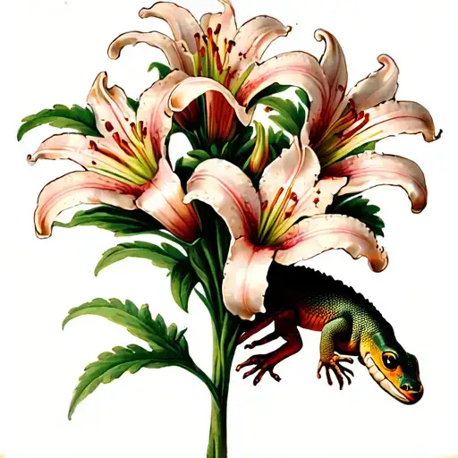 Mostly Lily Flowers With A Small Lizard