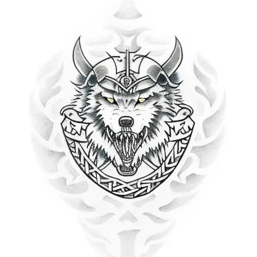 Fenrir Viking Norse Wolf With Bindings Traditional Hand Poke Design