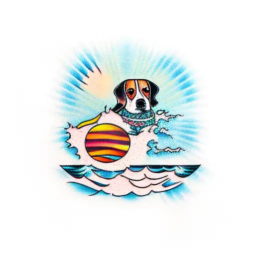 Beagle In Sunset By The Beach