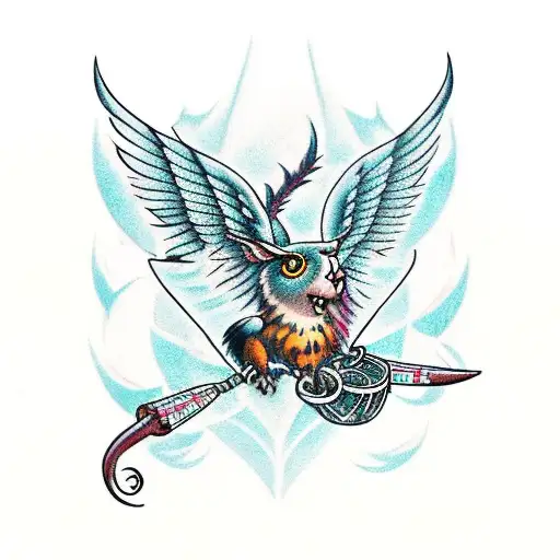 Wolpertinger Flying Out Of A Rusty Broken Birdcage With Music Notes