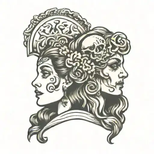 Janus Woman Head And Skull