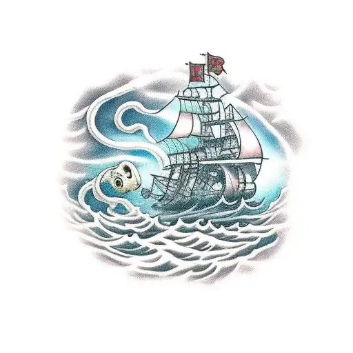 A Cthulhu-inspired Pirate Ship Battling A Sea Monster In A Stormy Ocean