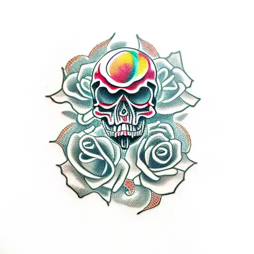 Skull With Roses And A Dragon