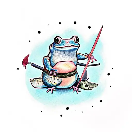 Cute Chonky Samurai Frog With A Tiny Sword And Armor