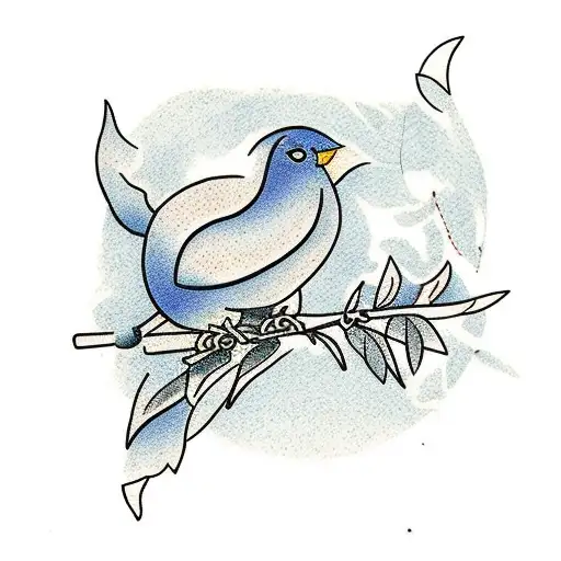 Bird On Limb With Withered And Fresh Leaves