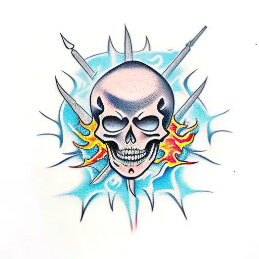 Skeleton Fishing Flames Daggers Back