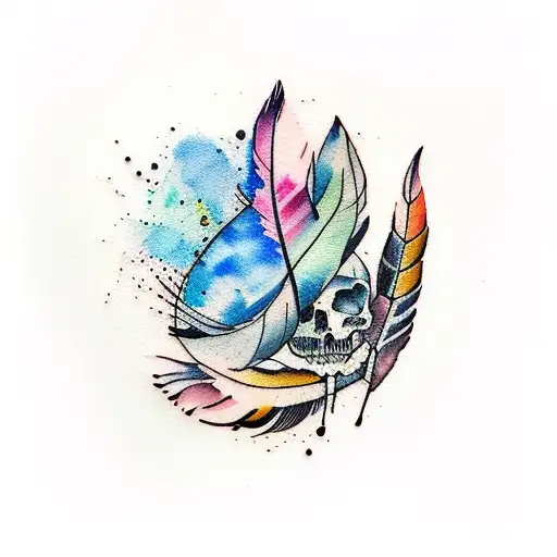 Watercolor Painting Palette With A Feather Quill