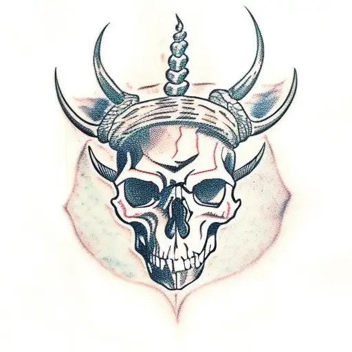 Skull With Horns And Fire Eyes