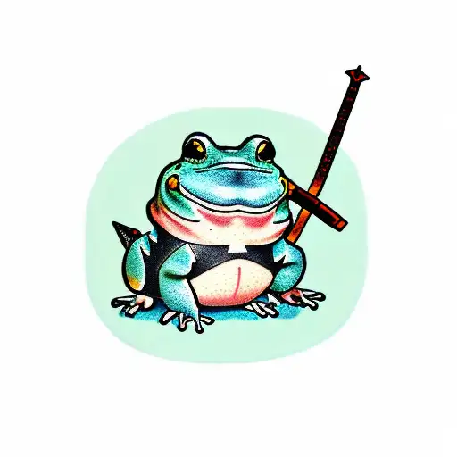 Cute Chonky Samurai Frog With A Tiny Sword And Armor