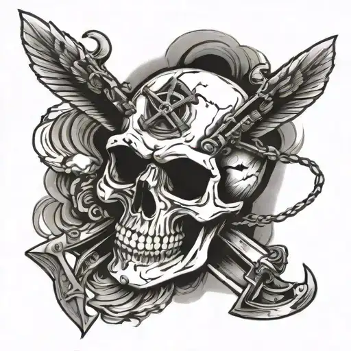 Skull And Crossbones With Helicopter Blades Instead Of Bones