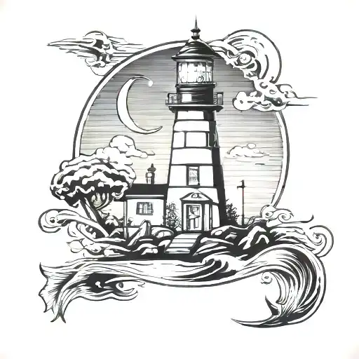 Traditional Lighthouse Tattoo Design