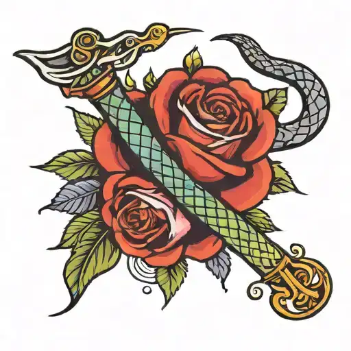 A Rose With A Snake And Knife