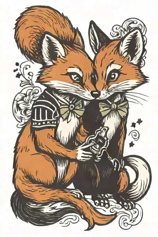 Fox And Skunk Playing