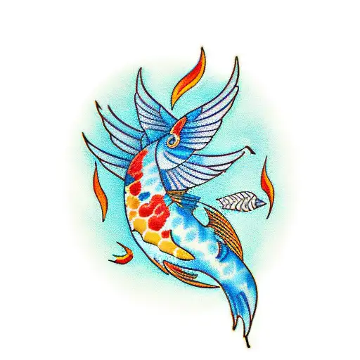 Phoenix With Koi Fish