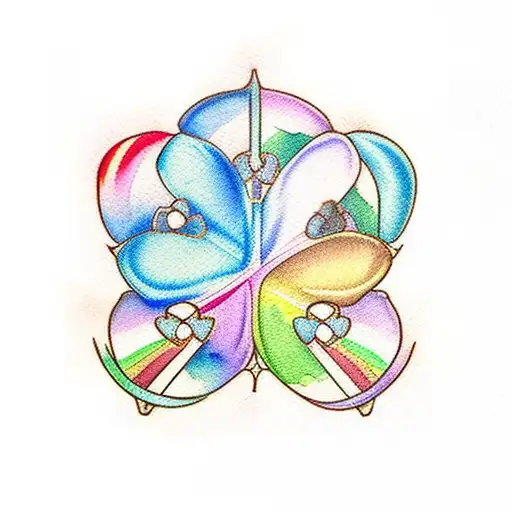 Watercolour Four Leaf Clover With Rainbow