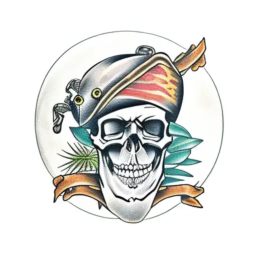 Skull In A Pirate Hat Surrounded By Tropical Plants