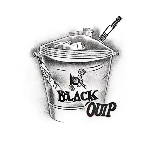 A Bucket Of Black Ink Written On It Black With A Tattoo Machine On Top Of The Bucket