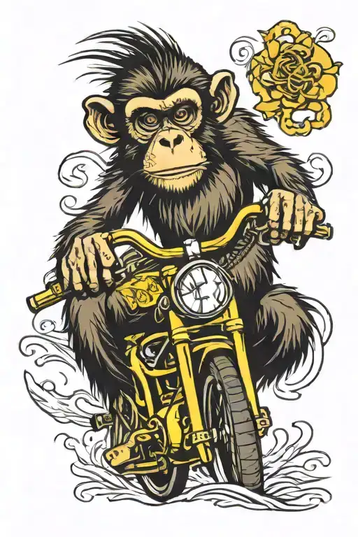 Monkey Riding A Yellow Bike