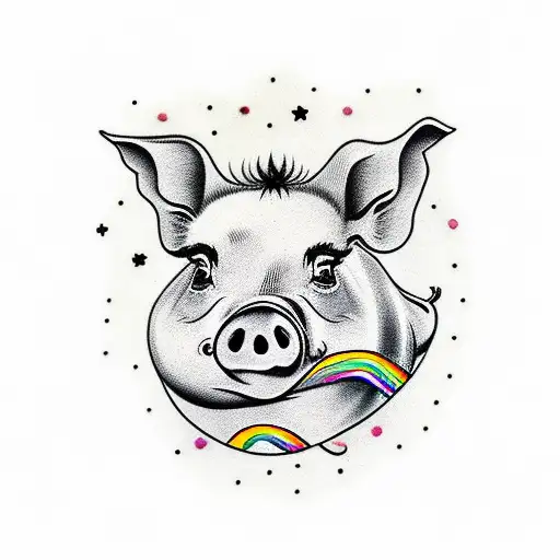 Pig With Rainbow And Wall
