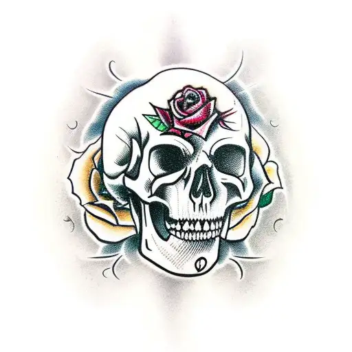 Barbwire With Skull And Roses And Butterflies